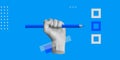 Voting, peaceful protest concept. Resistance to violence and totalitarianism, right choice. Blue pencil in the fist of Royalty Free Stock Photo