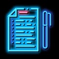 Voting Sheet with Pen neon glow icon illustration