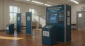 Voting station features a modern electronic voting system with a large, blue interface Royalty Free Stock Photo