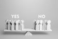 Voting yes or no. People are divided in opinion on the scales. Advantages and disadvantages. Political democratic elections.