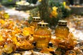 Votive candles at the grave Royalty Free Stock Photo