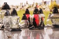 Votive candles lantern on the grave in Slovak cemetery. All Saints' Day. Solemnity of All Saints. All Hallows eve Royalty Free Stock Photo