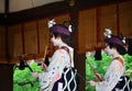 Votive dance by Geisha girls, Gion festival scene. Royalty Free Stock Photo