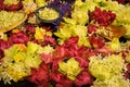 Votive tropical flowers in Sri Dalada Maligawa Buddhist temple , Kandy, Sri Lanka. Royalty Free Stock Photo