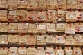 Votive plaques are hung in the courtyard of a shintoist shrine (Japan)