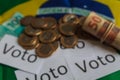 `Voto` in portuguese: Vote, abstract defocused on political corruption in Brazil and the purchase of votes in elections