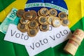 `Voto` in portuguese: Vote, abstract defocused on political corruption in Brazil and the purchase of votes in elections