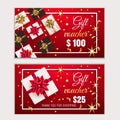 Voucher, Gift certificate, Coupon template with frame, bow, ribbons, present. Holiday celebration background design Royalty Free Stock Photo