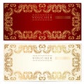 Voucher (gift certificate) template. Gold pattern