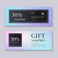 Voucher template with color gift box, certificate. Background design coupon, invitation, currency. Vector illustration Royalty Free Stock Photo