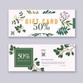 Voucher template with color gift box, certificate. Background design coupon, invitation, currency. Vector illustration Royalty Free Stock Photo