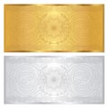 Silver / Gold voucher template. Guilloche pattern Royalty Free Stock Photo