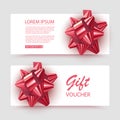 Voucher template with red bow, ribbons. Design usable for gift coupon, voucher, invitation, certificate, etc Royalty Free Stock Photo