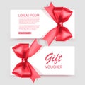 Voucher template with red bow, ribbons. Design usable for gift coupon, voucher, invitation, certificate, etc Royalty Free Stock Photo