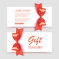 Voucher template with red bow, ribbons. Design usable for gift coupon, voucher, invitation, certificate, etc Royalty Free Stock Photo