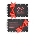 Voucher template with red bow, ribbons. Design usable for gift coupon, voucher, invitation, certificate, etc Royalty Free Stock Photo