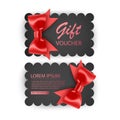 Voucher template with red bow, ribbons. Design usable for gift coupon, voucher, invitation, certificate, etc Royalty Free Stock Photo