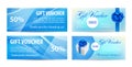 Voucher template with wavy background and blue bow ribbons. design usable for gift coupon, , invitation, certificate Royalty Free Stock Photo