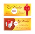 Voucher templates with red bow ribbons. design usable for gift coupon Royalty Free Stock Photo