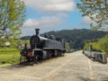 VOUZELA, PORTUGAL - CIRCA APRIL 2023: Historic typical portuguese steam train locomotive in Vouzela, Viseu Portugal