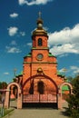 Vovchansk, Ukraine - April 24, 2018: Eastern Orthodox Church of Myrrhbearers on central square in Volchansk, a Ukrainian city in