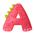 A vowel letter dino font. Dinosaur alphabet, cute dino effect red letter sign, abc for kids, nursery, birthday party Royalty Free Stock Photo