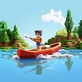 Voxel Art Canoe Man: Hyperrealistic 3d Pixel Cartoon Illustration