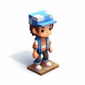 Voxel Art Cartoon Character: Simon Birch In A Vest And Blue