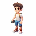 Voxel Art Illustration: Chibi Boy With Backpack In 2d