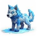 Eyelashed Blue Wolf Pixel Art: Isometric Style With Luminosity Of Water