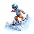 Voxel Art Snowboarding: Detailed 3d 8-bit Pixel Cartoon Of K