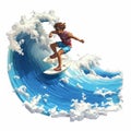 Voxel Art Surfer Riding Wave - Vibrant Illustration Inspired By Hirohiko Araki And Brian Kesinger