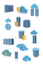 Voxel Low Poly Cloud Database Collection - Isometric Cloud Storage Security Hosting 3D Pixel Art for Design Project