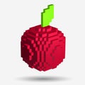 Voxel Red Apple in Pixel Style on white background