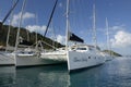 Voyage Charters catamaran Choice Liberty at the dock at Soper`s Hole Wharf & Marina, West End, Tortola, BVI Royalty Free Stock Photo