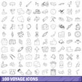 100 voyage icons set, outline style