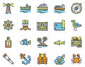 Voyage items color linear icons set