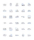 Voyage transfer line icons collection. Shuttle, Transportation, Transfer, Transit, Commute, Ride, Journey vector and