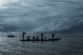 Men Sailing Rowling Boat In Indian Ocean Mombasa City County Kenya East African