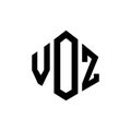 VOZ letter logo design with polygon shape. VOZ polygon and cube shape logo design. VOZ hexagon vector logo template white and Royalty Free Stock Photo