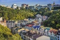 Vozdvizhenka elite district in Kiev, Ukraine . Top view on the roofs of buildings.