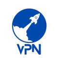 rocket circle with VPN and VPN writing symbols icon. Royalty Free Stock Photo