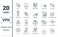 Vpn icon set. Include creative elements , archiving, site security, home server, cloud storage hacking icons. Can be used for