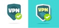VPN icon vector secure shield sign or virtual private network sign blue green design logo graphic isolated on white image Royalty Free Stock Photo