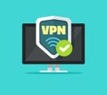 Vpn on pc computer technology icon vector service server or virtual private privacy network shield digital tech protocol image