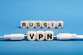 VPN in Russia. Secure and private Internet access. Blocked sites. Letters VPN on wooden cubes Royalty Free Stock Photo