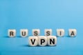 VPN in Russia. Secure and private Internet access. Blocked sites. Letters VPN on wooden cubes Royalty Free Stock Photo