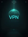 VPN Screen Displaying Spoofed Server IP With a Glowing Globe and Clean Top Third Area for Enhanced Visibility and User Royalty Free Stock Photo