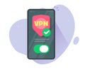 VPN secure on cell phone icon vector or cellphone smartphone mobile virtual private network security shield technology flat