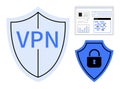 VPN and Secure Web Browsing Concept with Shields for Privacy and Data Protection Royalty Free Stock Photo